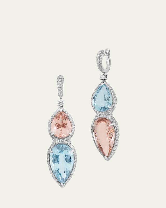 18K White Gold Aquamarine & Morganite Earrings with Diamonds